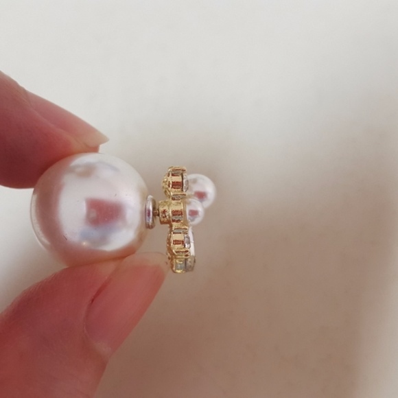 White Rhinestones Faux Pearl Earrings ♡ - Picture 6 of 8